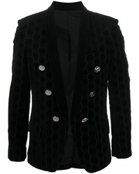 Мужской черный бархатный двубортный пиджак от Balmain