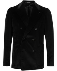 Мужской черный бархатный двубортный пиджак от Tagliatore