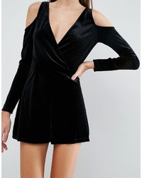 Черный бархатный комбинезон с шортами от Asos