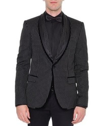 Черный бархатный пиджак в горошек