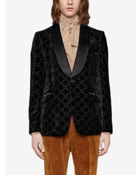 Мужской черный бархатный пиджак с вышивкой от Gucci