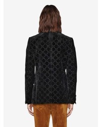 Мужской черный бархатный пиджак с вышивкой от Gucci