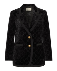 Черный бархатный пиджак с принтом