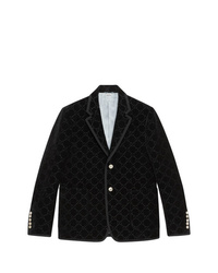Мужской черный бархатный пиджак с принтом от Gucci
