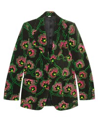 Мужской черный бархатный пиджак с цветочным принтом от Gucci