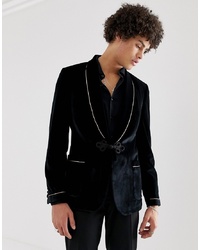 Мужской черный бархатный пиджак от ASOS DESIGN