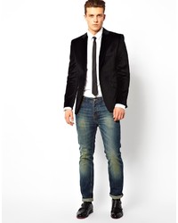 Мужской черный бархатный пиджак от Lambretta