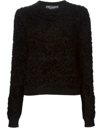 Женский черный бархатный свитер с круглым вырезом с принтом от Dolce & Gabbana