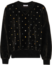 Женский черный бархатный свитер с украшением от Sonia Rykiel