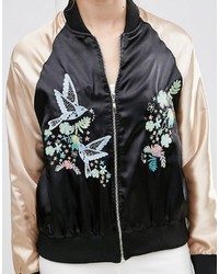 Женский черный бомбер с вышивкой от Brave Soul