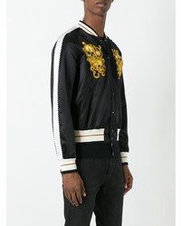 Мужской черный бомбер с вышивкой от Alexander McQueen