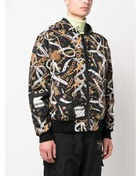 Мужской черный бомбер с принтом от Moschino