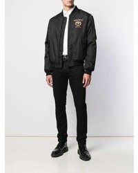 Мужской черный бомбер с принтом от Moschino