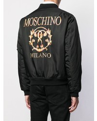 Мужской черный бомбер с принтом от Moschino