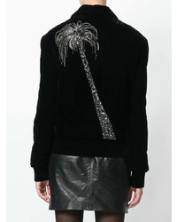 Женский черный бомбер с украшением от Saint Laurent