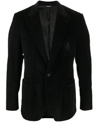 Черный вельветовый пиджак с вышивкой