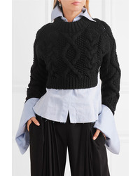 Черный вязаный короткий свитер от DKNY