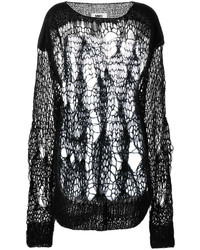 Женский черный вязаный свитер из мохера от MM6 MAISON MARGIELA