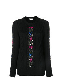 Черный вязаный свитер с цветочным принтом