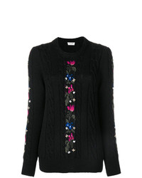 Женский черный вязаный свитер с цветочным принтом от Saint Laurent