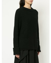 Черный вязаный свободный свитер от Yohji Yamamoto