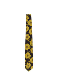 Мужской черный галстук с цветочным принтом от Dries Van Noten