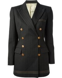 Черный двубортный пиджак в вертикальную полоску