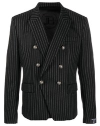 Мужской черный двубортный пиджак в вертикальную полоску от Balmain