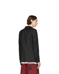 Мужской черный двубортный пиджак в вертикальную полоску от Alexander McQueen