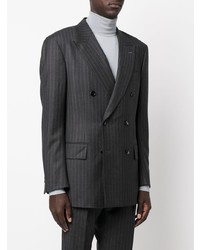 Мужской черный двубортный пиджак в вертикальную полоску от Tom Ford