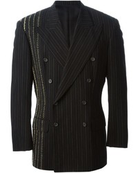 Мужской черный двубортный пиджак в вертикальную полоску от Jean Paul Gaultier