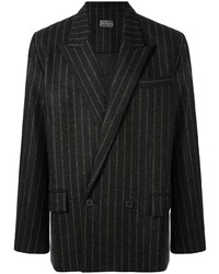 Мужской черный двубортный пиджак в вертикальную полоску от Necessity Sense