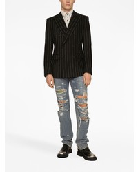Мужской черный двубортный пиджак в вертикальную полоску от Dolce & Gabbana