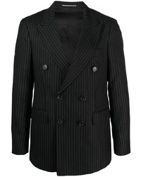Мужской черный двубортный пиджак в вертикальную полоску от PT TORINO