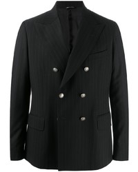 Мужской черный двубортный пиджак в вертикальную полоску от Reveres 1949