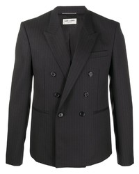 Мужской черный двубортный пиджак в вертикальную полоску от Saint Laurent