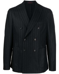 Мужской черный двубортный пиджак в вертикальную полоску от The Gigi