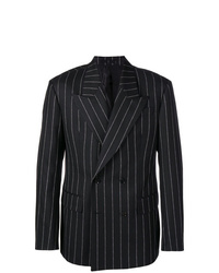 Мужской черный двубортный пиджак в вертикальную полоску от Versace
