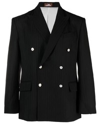 Мужской черный двубортный пиджак в клетку от Late Checkout