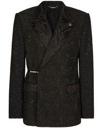 Черный двубортный пиджак из парчи