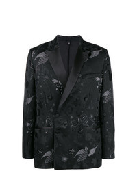 Черный двубортный пиджак с вышивкой