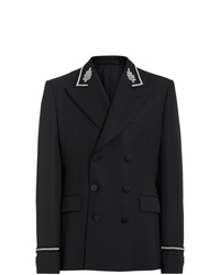 Мужской черный двубортный пиджак с вышивкой от Burberry