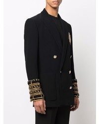 Мужской черный двубортный пиджак с вышивкой от Balmain
