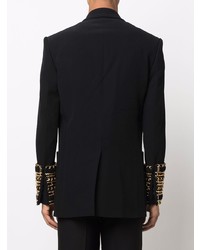 Мужской черный двубортный пиджак с вышивкой от Balmain