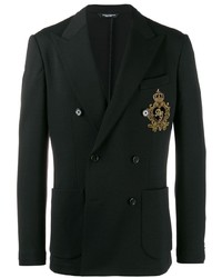 Мужской черный двубортный пиджак с вышивкой от Dolce & Gabbana