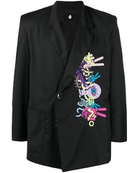Мужской черный двубортный пиджак с вышивкой от DUOltd