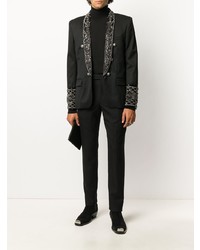 Мужской черный двубортный пиджак с вышивкой от Balmain
