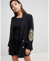 Женский черный двубортный пиджак с вышивкой от Ivyrevel