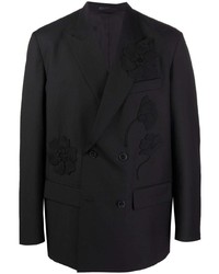 Мужской черный двубортный пиджак с вышивкой от Valentino
