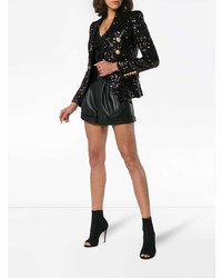 Женский черный двубортный пиджак с пайетками от Balmain